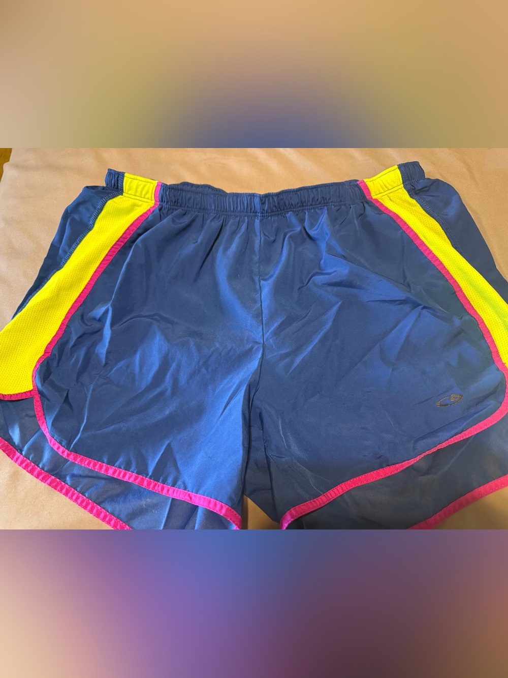 Women’s Champion Athletic Shorts in Navy with Pink & Yellow Accents